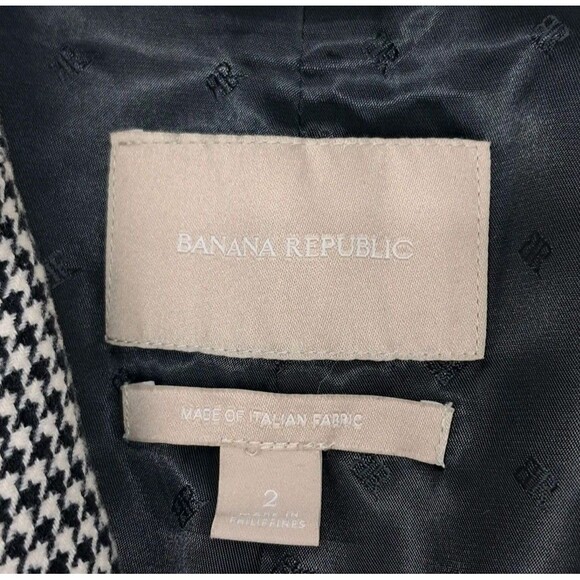 Banana Republic Blazer Jacket Women's 2 Black White Houndstooth Preppy Old Money - Picture 3 of 12